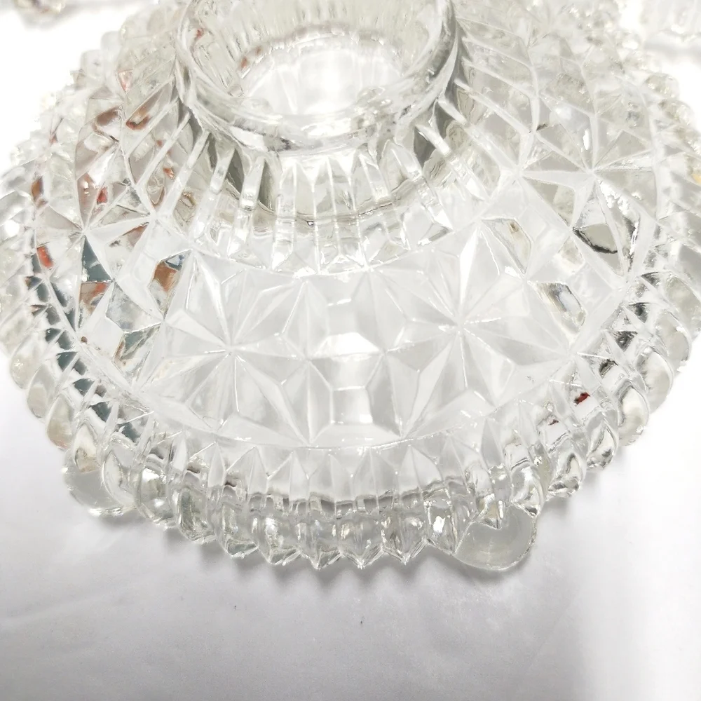 Set of 3 Vintage Pressed Glass Taper Candle Holders – Diamond Cut Heavy Base